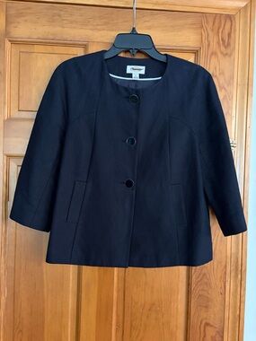 Talbots dark navyCollarless Three-Button Jacket size 6